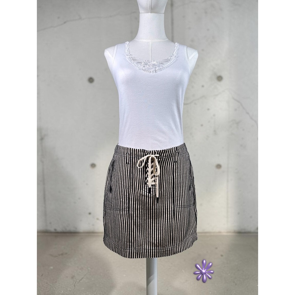 MADEWELL Skirt Womens 6 Cream Black Engineer Stripe Lace Up Pencil Mini A5389